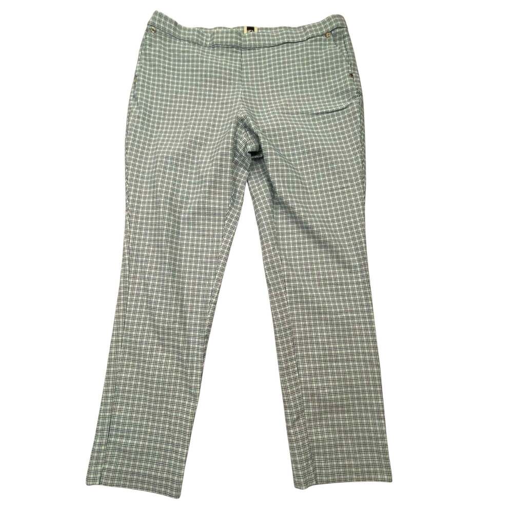 Anne Klein Plaid Pull-On Pants Windowpane Check Blue White